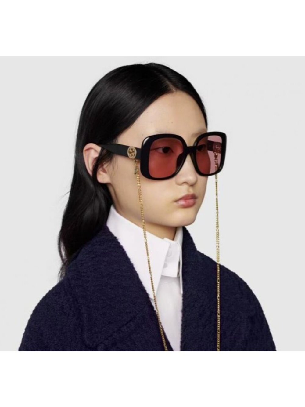 NEW GUCCI SUNGLASSES GG1029SA 003 HAVANA OVERSIZED WOMEN GUCCI WITH CHAIN - Picture 3 of 13